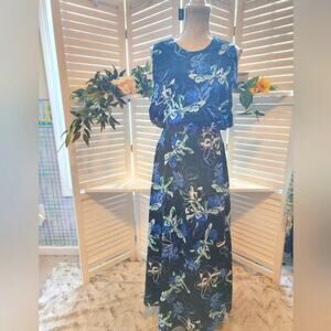 DU JOUR NEW BLUE FLORAL MAXI DRESS SIZE XXS (See measurements  could fit larger)
